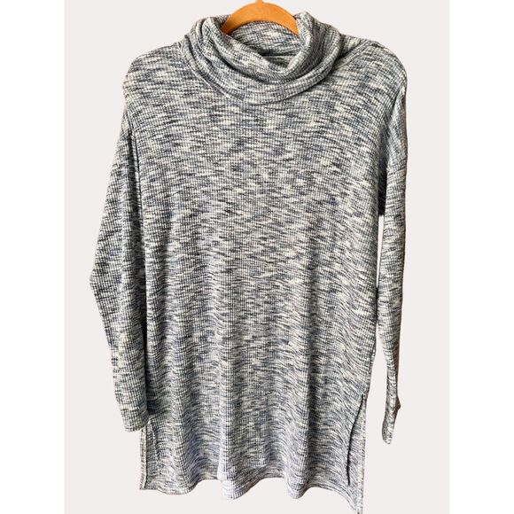 Caffe Marrakesh Sweaters - Caffe’ Marrakesh Cowl Neck Ribbed Knit Sweater Blouse Tunic Marled Blue M